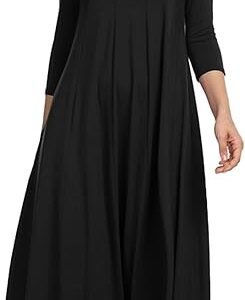 HOTOUCH Women's 3/4 Sleeve A-line and Flare Midi Long Dress