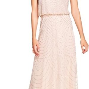 Adrianna Papell Womens Halter Blouson Beaded Gown