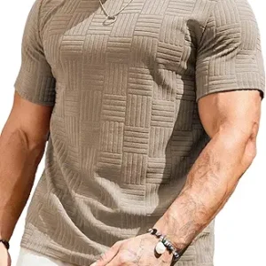 JMIERR Mens T-Shirt Casual Stretch Solid Crewneck Short Sleeve Tees Textured Shirts