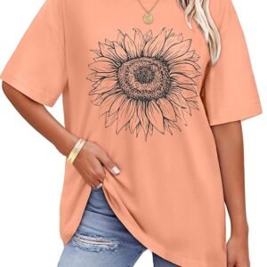 ADOREJOY Oversized Tshirts for Women Crewneck Summer Graphic Tees Short Sleeve Loose Basic Tops